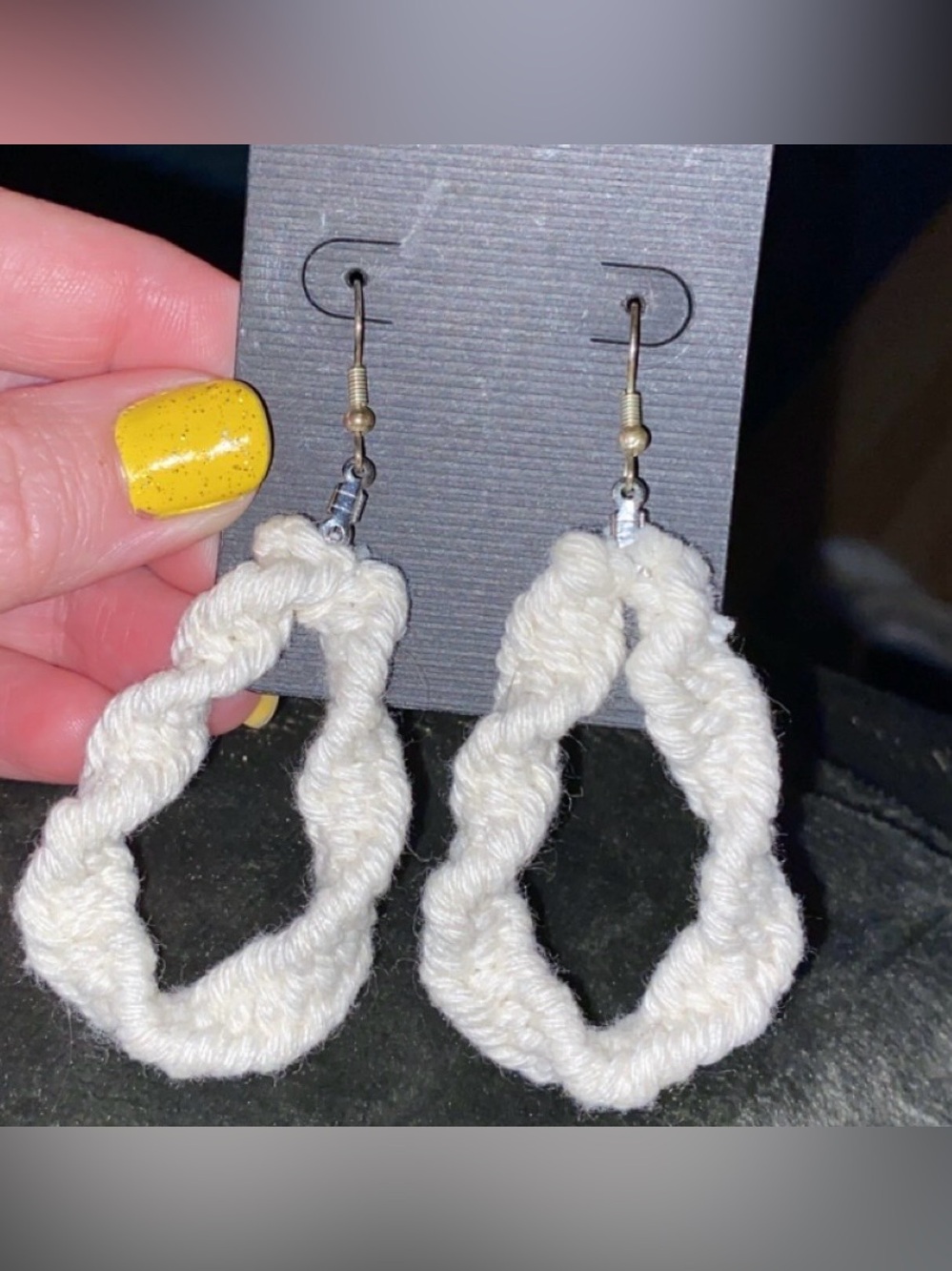 Handmade Cream Macrame Loop Earrings - Lightweight Women Jewelry
